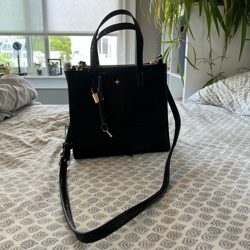 PETA and JAIN black croc cross body bag
